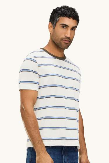 Herren - T-Shirt - Relaxed Fit - gestreift - weiß / blau