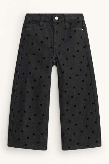 Děti - dívky - Srdíčka - wide leg jeans - černá