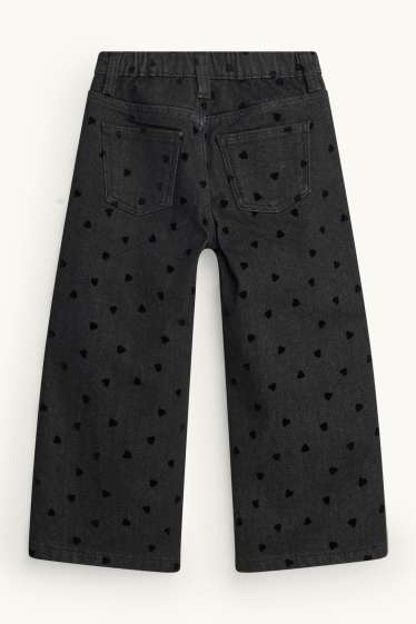 Děti - dívky - Srdíčka - wide leg jeans - černá