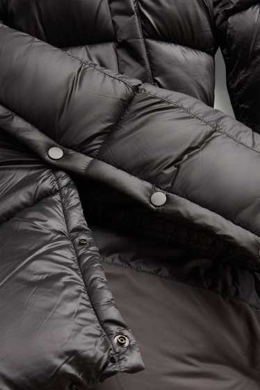 Dames - Mantel met stiksels en capuchon - gevoerd - zwart