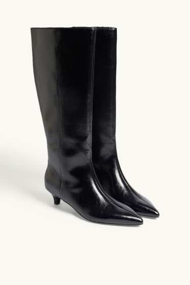 Dames - Laarzen - imitatieleer - glanseffect - zwart