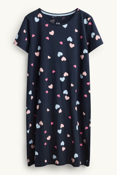 Dames - Nachthemd - met patroon - roze / donkerblauw