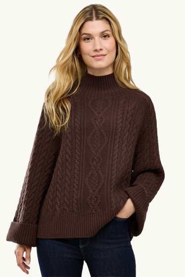 Femmes - Pull à col roulé en cachemire mélangé - laine mélangée - marron foncé