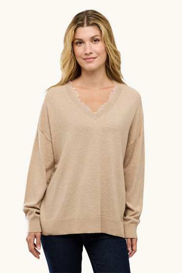 Femmes - Pull avec encolure en V - beige