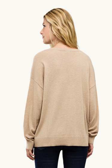 Femmes - Pull avec encolure en V - beige