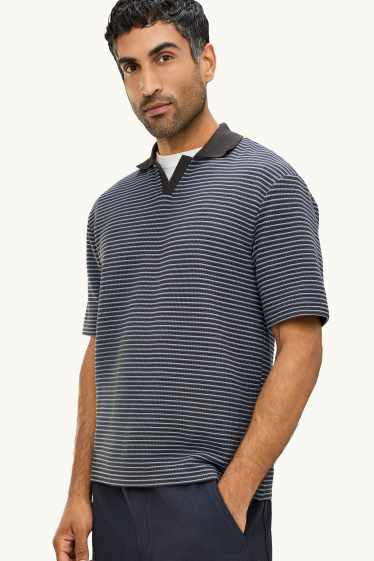 Herren - Poloshirt - Relaxed Fit - gestreift - blau / dunkelgrau