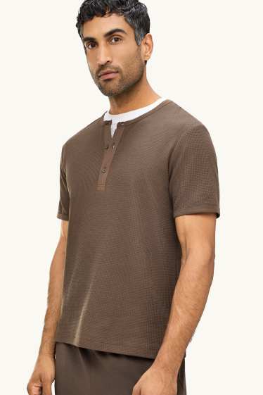 Men - T-shirt - regular fit - textured - brown