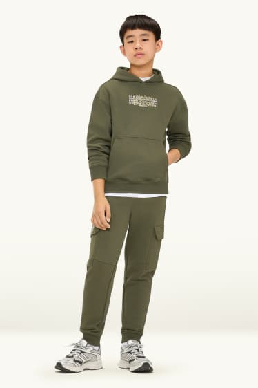 Nen - Conjunt - dessuadora amb caputxa i pantalons de xandall cargo - 2 peces - verd fosc