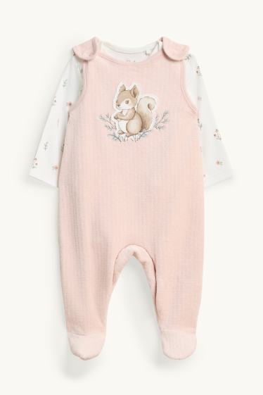 Nadó nena - Esquirol - pijama d’una peça - per a nadó - 2 peces - blanc/rosa