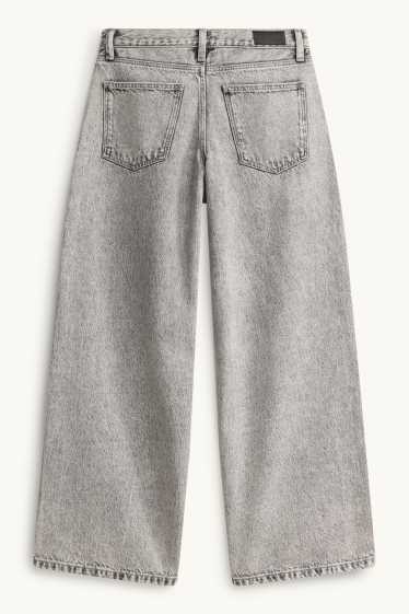 Children Girls - Graffiti - baggy jeans - denim-light gray