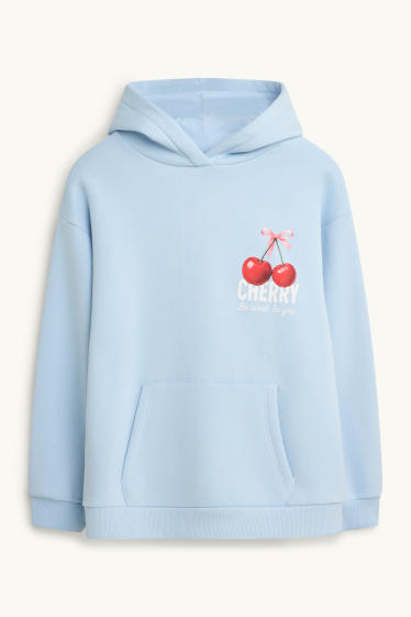 Kinderen: meisjes - Kers - hoodie - lichtblauw