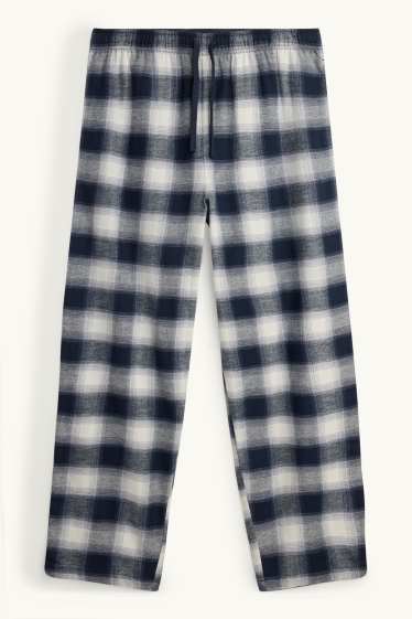 Herren - Flanell-Pyjamahose - kariert - dunkelblau / weiss