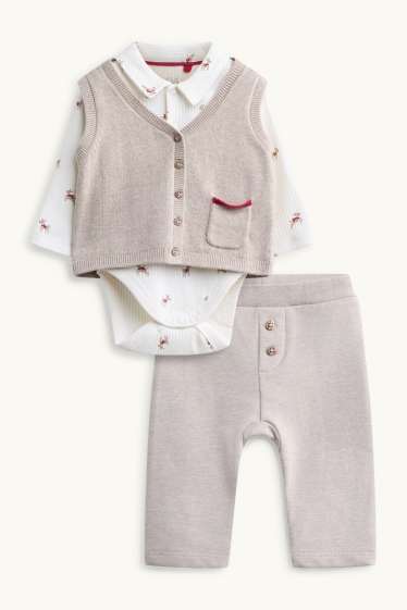 Baby Jungen - Rentier - Weihnachts-Erstlingsoutfit - 3 teilig - weiss / beige
