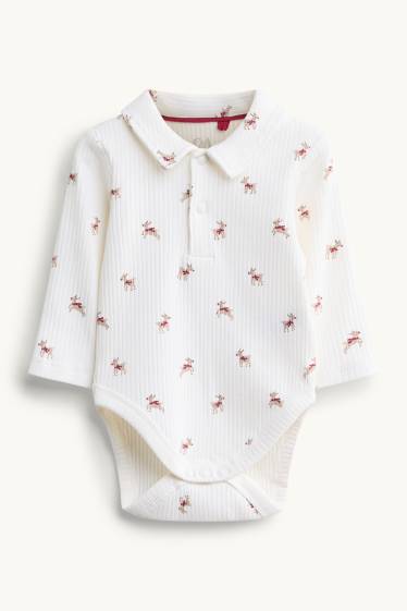 Baby Jungen - Rentier - Weihnachts-Erstlingsoutfit - 3 teilig - weiss / beige