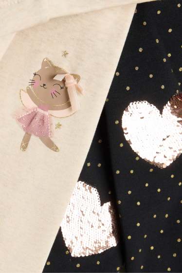 Kinderen: meisjes - Set van 2 - ballerina en hart - thermolegging - beige-mix