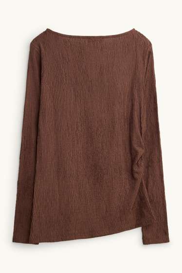 Femmes - Haut à manches longues - slim fit - finition côtelée - marron