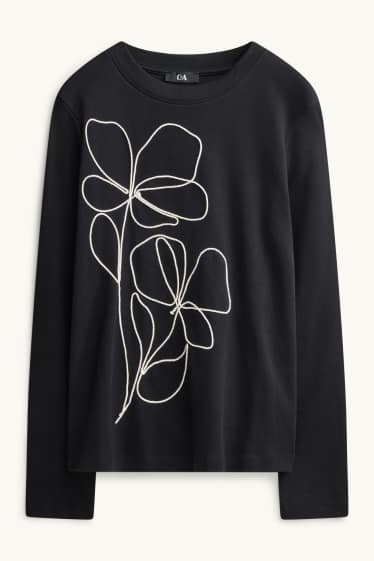 Damen - Langarmshirt - Regular Fit - schwarz / weiss