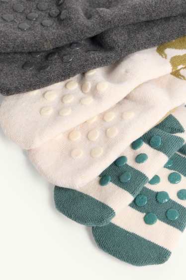 Baby Jungen - Multipack 3er - Dino - Baby-Noppensocken mit Motiv - dunkelgrün / cremeweiss