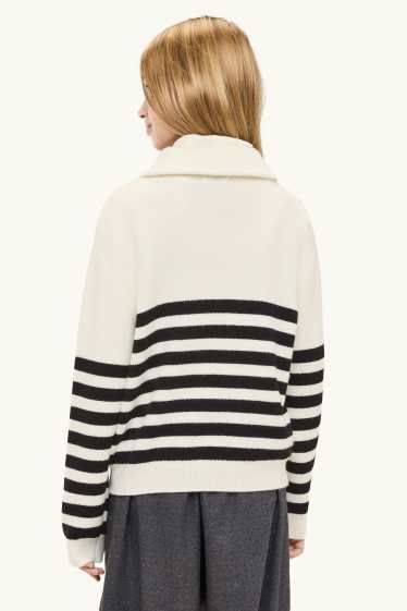 Kinder Mädchen - Pullover - gerippt - gestreift - weiß / schwarz