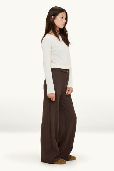 Kinder Mädchen - Stoffhose mit Gürtel - gestreift - dunkelbraun