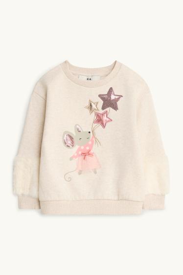 Enfants filles - Souris - sweat - effet brillant - rose / beige