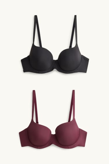 Femmes - Lot de 2 - soutiens-gorge avec armatures - FULL COVERAGE - ampliformes - bordeaux / noir