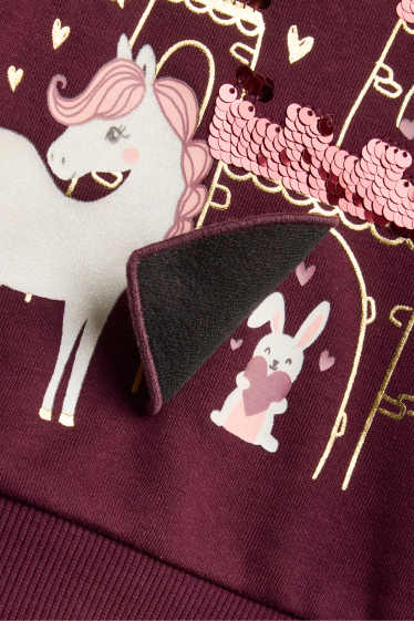 Children Girls - Lock and horse - sweatshirt - shiny - bordeaux