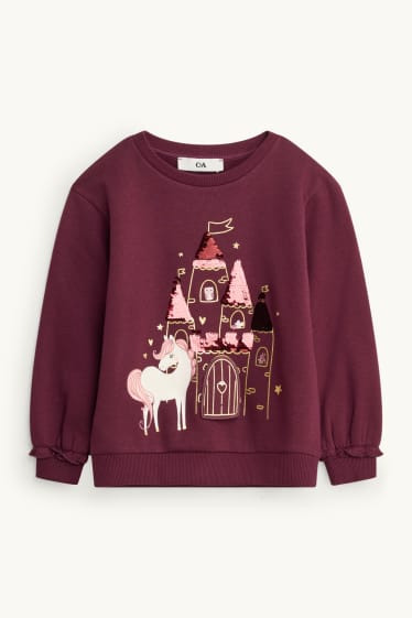 Children Girls - Lock and horse - sweatshirt - shiny - bordeaux
