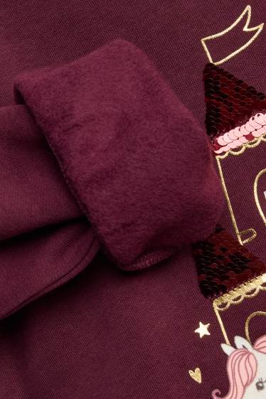 Children Girls - Lock and horse - sweatshirt - shiny - bordeaux