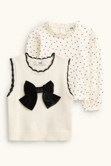 Children Girls - Bow - set - slipover and long sleeve top - 2 piece - cremewhite