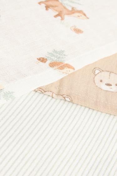 Unisex - Multipack 3er - Waldtiere - Baby-Musselin-Tuch - weiß / beige