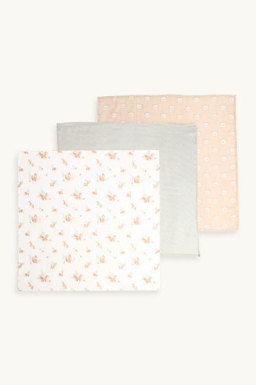 Unisex - Multipack 3er - Waldtiere - Baby-Musselin-Tuch - weiß / beige