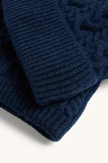 Enfants garçons - Ensemble - bonnet et tour de cou - 2 pièces - motif tressé - bleu foncé