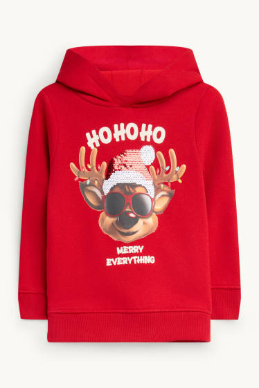 Kinder Jungen - Rentier - Weihnachts-Hoodie - Glanz-Effekt - rot