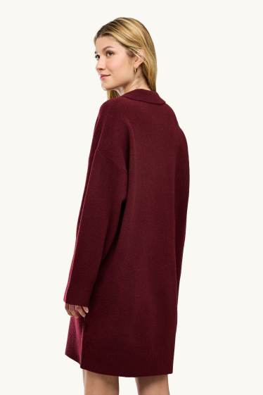 Dames - Gebreide jurk - straight fit - bordeaux