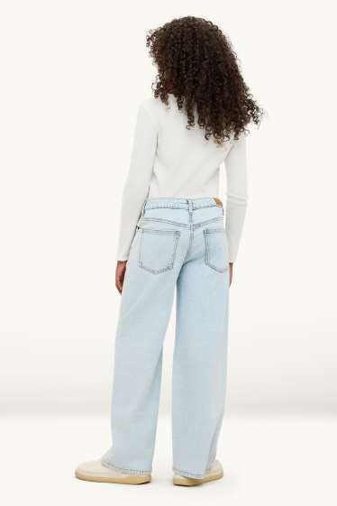 Children Girls - Star - wide leg jeans with rhinestones - denim-light blue