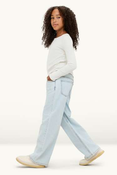 Children Girls - Star - wide leg jeans with rhinestones - denim-light blue