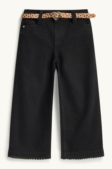 Kinder Mädchen - Wide Leg Jeans mit Gürtel - schwarz