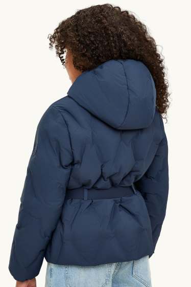 Bambine - Giacca trapuntata con cintura - foderata - idrorepellente - blu scuro