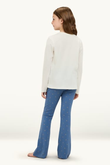 Kinder Mädchen - Pudel - Pyjama - 2 teilig - Glanz-Effekt - weiss / blau