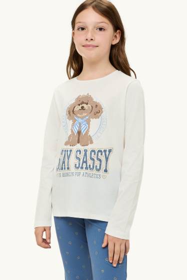 Kinder Mädchen - Pudel - Pyjama - 2 teilig - Glanz-Effekt - weiss / blau