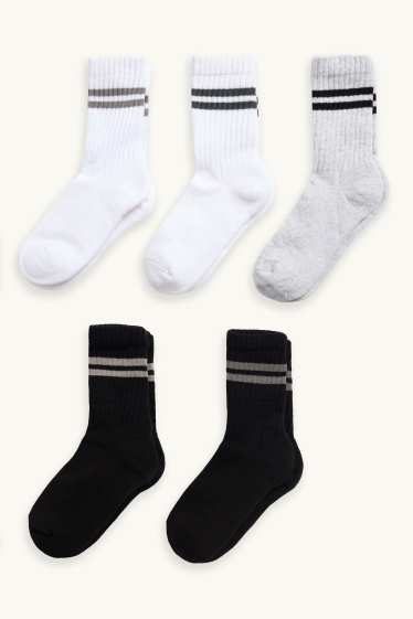 Enfants garçons - Lot de 5 paires - chaussettes - côtelées - blanc / noir
