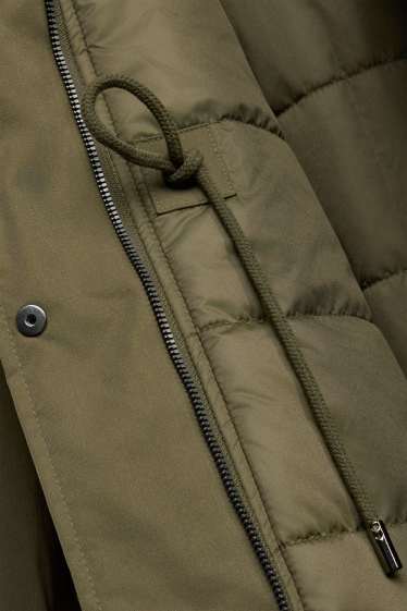 Femmes - Parka avec capuche et garniture en imitation fourrure - déperlante - vert foncé
