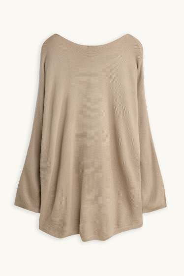 Damen - Pullover - gerippt - beige
