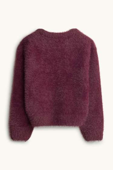 Enfants filles - Cœur - pull - finition brillante - bordeaux