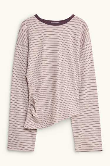 Dona - Samarreta de màniga llarga - slim fit - de ratlles - rosa