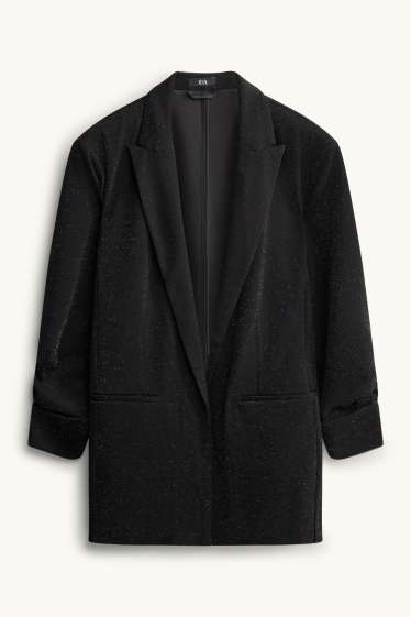 Femmes - Blazer long - regular fit - effet brillant - noir