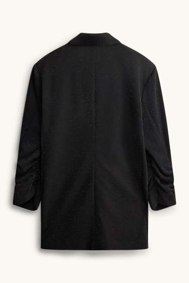 Femmes - Blazer long - regular fit - effet brillant - noir