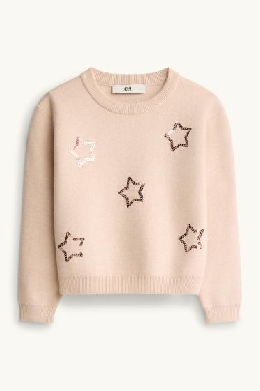 Enfants filles - Ensemble - pull chaud, jupe chaude et collants chauds - rose / beige