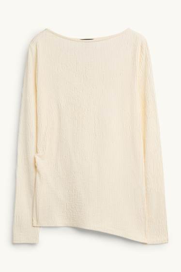 Femmes - Haut à manches longues - slim fit - finition côtelée - crème